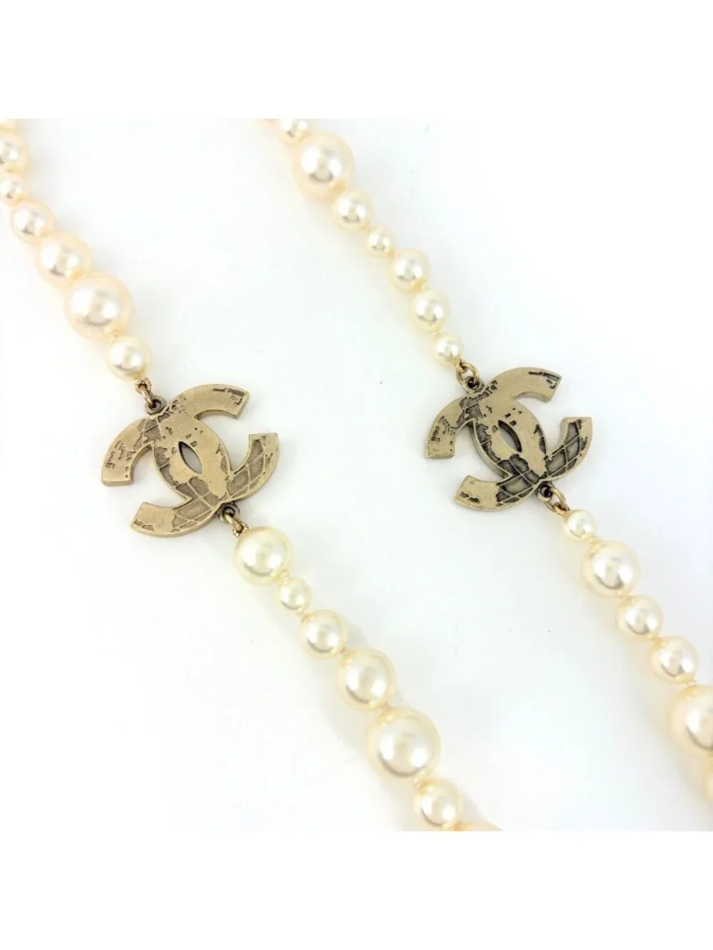 Chanel Necklace CC Logo Faux Pearl White Gold